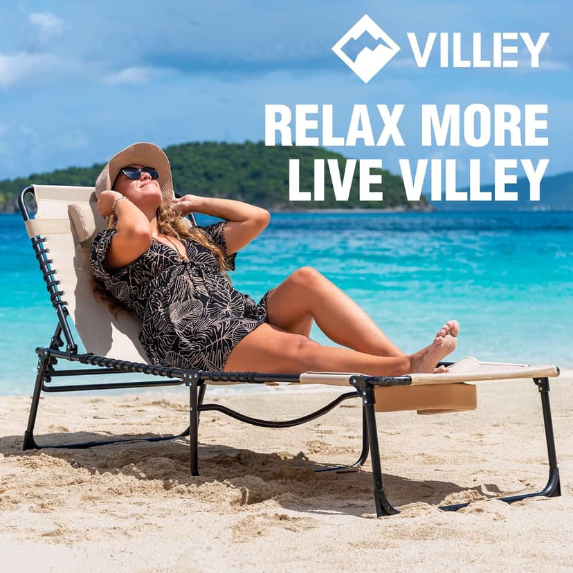 VILLEY Oversized Chaise Lounge Chair with Face Hole, Adjustable Reclining Beach Chair, Portable Tanning Chair, Outdoor Folding Sunbathing Chair for Patio Lawn Beach Pool