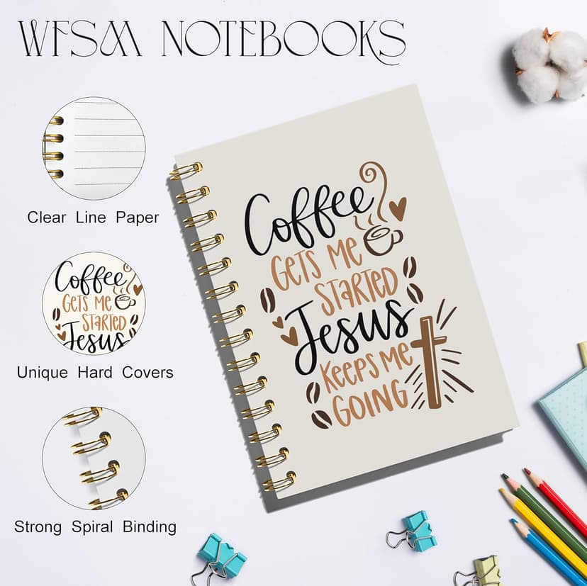 WFSM Coffee and Jesus Notebook - Coffee Christian Journal, Coffee Jesus Spiral Notebook, Coffee Christian Jesus Decor, Jesus Gifts for Women, Gifts for Coffee Lovers, Christian Gifts, 5.5x8.3 Inches B0DJKV6SK2
