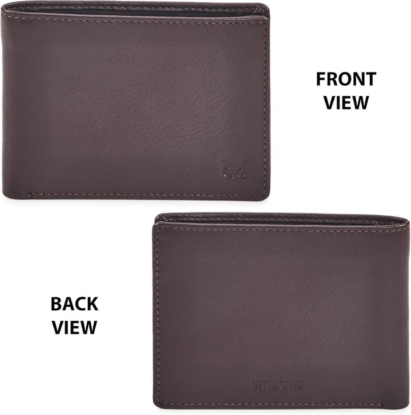 Wise Owl Accessories Real Leather Mens Bifold Wallet RFID Blocking Slim Minimalist Front Pocket - Thin & Stylish with ID Window in Gift Box (Nappa, Chocolate)