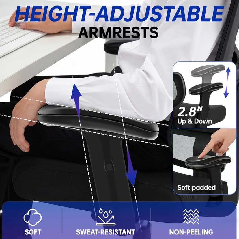 Ergonomic Office Chair, High Back Mesh Computer Chair with Comfortable Adaptive Lumbar Support, Built-in Coat Hanger, SGS Class 4 Gas Lift, Heavy Duty 300lbs for Long Hours Home Office, Black