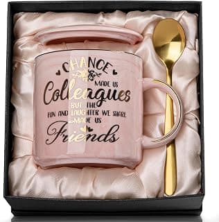 Going Away Farewell Gifts for Coworkers Female, Coworkers Birthday Office Appreciation Gift, Cup with Greeting Card, Gift Box Coworker Leaving Gifts for Women, Funny 14oz Pink Marble Gold Print Mug B0C6JT5JKV