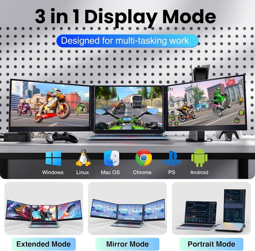 Laptop Screen Extender, 15.6" Ultra Light & Thin Triple Portable Monitor for Laptop with 1080P FHD IPS Display, Two Cable USB-C/HDMI Plug-Play Monitor Extender for Mac/Win/Android, Fits 13-17" Laptops
