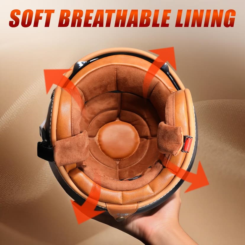 TRIANGLE 3/4 Motorcycle Helmet,Retro Open Face Adults Helmets with Visor,Half Face Moped Helmet for Men & Women,DOT Approved Helmets for Cruiser Scooter(L)