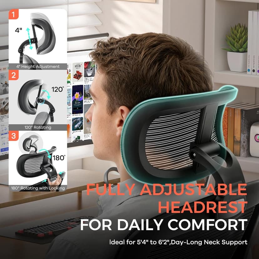 Office Chair,Ergonomic Office Desk Chair with 2D Adjustable Lumbar Support,3D Headrest,2D Arms,330LBS High Back Mesh Computer Home Office Chairs Rolling Tilting Swivel Executive Chairs Black