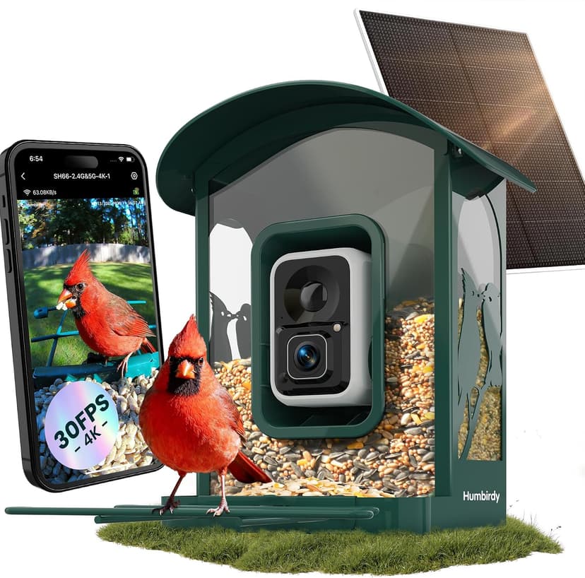 4K Ultra HD Video with Live View,10x Slow Motion,AI Smart Bird Feeder with Camera,2.4G/5G Wi-Fi,Durable Metal,Bird Lover Gift 4K Smart Bird Feeder with Camera,No Subscription,Solar Powered B0FMDP272Y