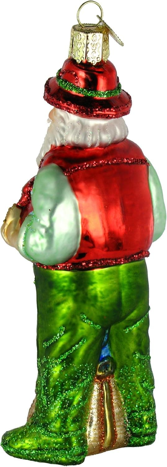 Old World Christmas Fly Fishing Santa Glass Blown Ornament for Christmas Tree, Handcrafted Holiday Decoration, Fisherman Collection