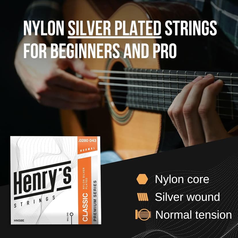 Classical Nylon Guitar Strings with Ball End - Fast&Easy Restring - Special Non-Slip Pick & 5 Accessories Inside - Silver Nylon Guitar Strings Classical Guitar - Cuerdas Guitarra