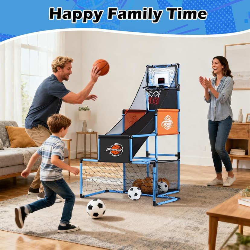 2 in 1 Basketball Arcade Game & Soccer Goal for Kids, Adjustable Kid Basketball Hoop with 6 Balls and Pump, Indoor Outdoor Games for Kid Toys for 3-12 Year Old Kids Birthday Gifts for Boys Girls