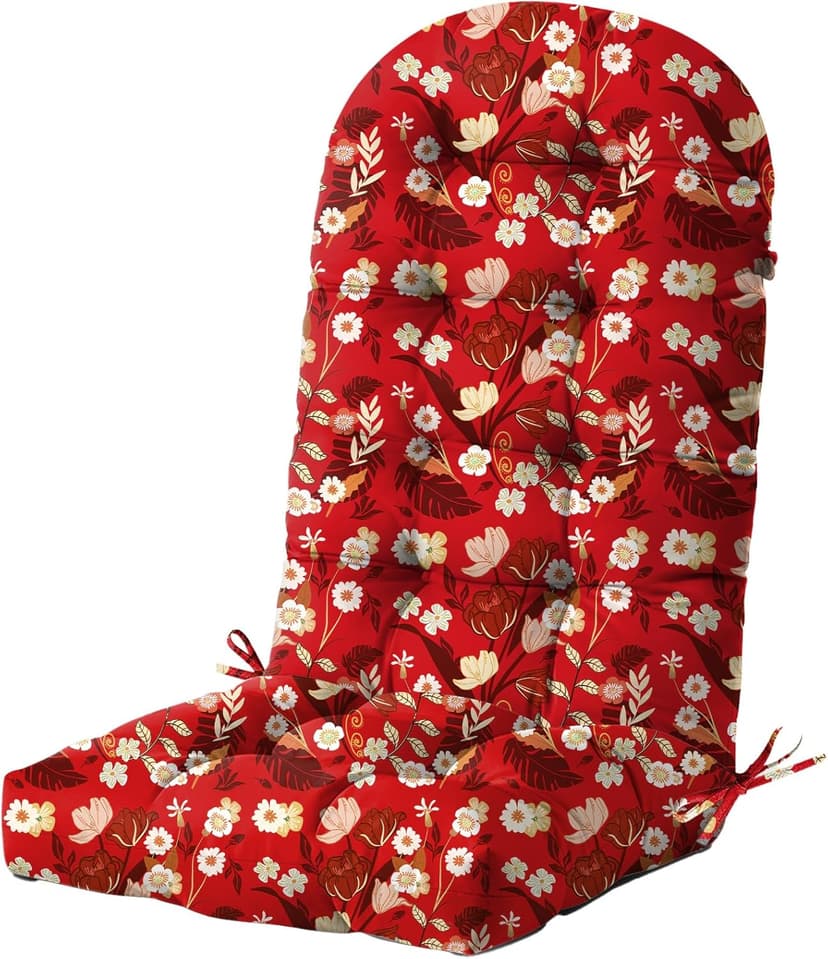 DANGHOOGY Outdoor/Indoor Adirondack Chair Cushion, Waterproof Outdoor Rocking Chair Cushion with Ties, Tufted Replacement Seat Cushions for Outdoor Furniture, Red Flower