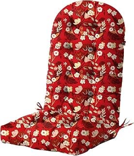 DANGHOOGY Outdoor/Indoor Adirondack Chair Cushion, Waterproof Outdoor Rocking Chair Cushion with Ties, Tufted Replacement Seat Cushions for Outdoor Furniture, Red Flower