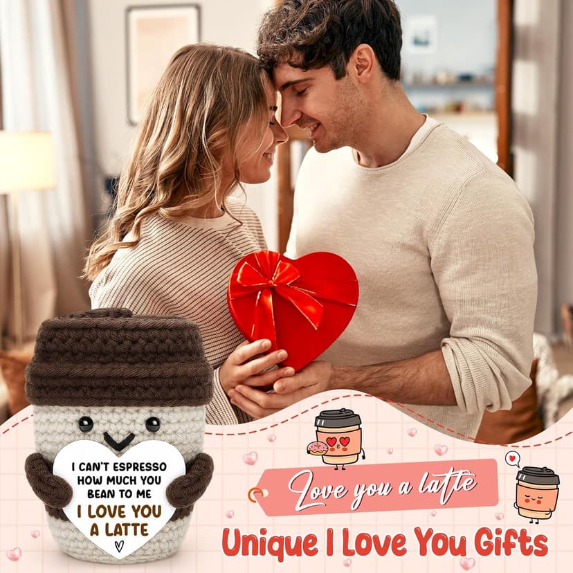 Birthday Decor Gifts for Boyfriend Husband Wife Wedding Anniversary Coffee Lover Couple Crochet Coffee Mug Decor I Love You Anniversary Women Men Her Him Gifts for Girlfriend Sweetest Day Christmas B0FX3RS85V