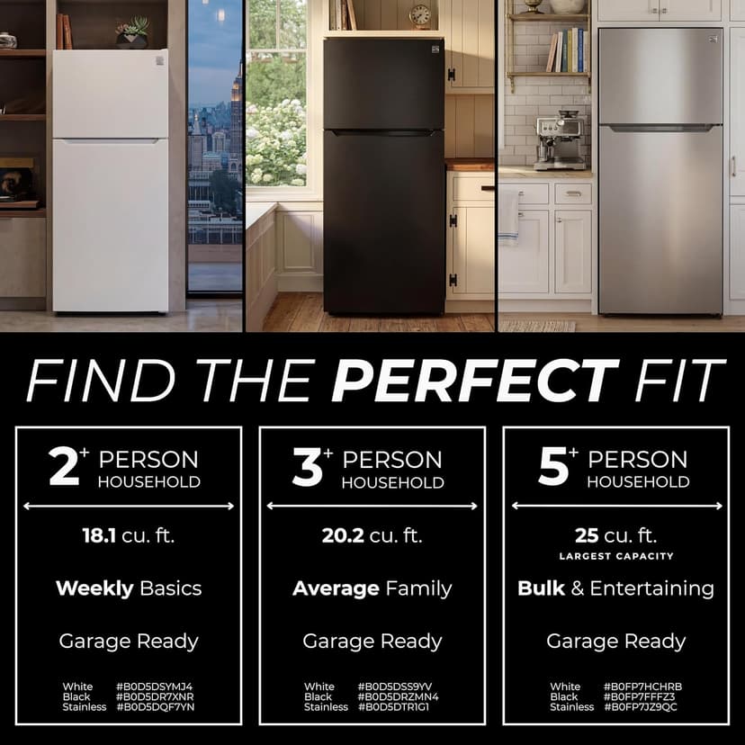 Kenmore 33" Top Mount Refrigerator with Freezer - Adjustable Shelving, Humidity-Controlled Crispers, Optional Ice Maker, LED Lighting, ENERGY STAR Certified, 25 cu. ft. Capacity - White