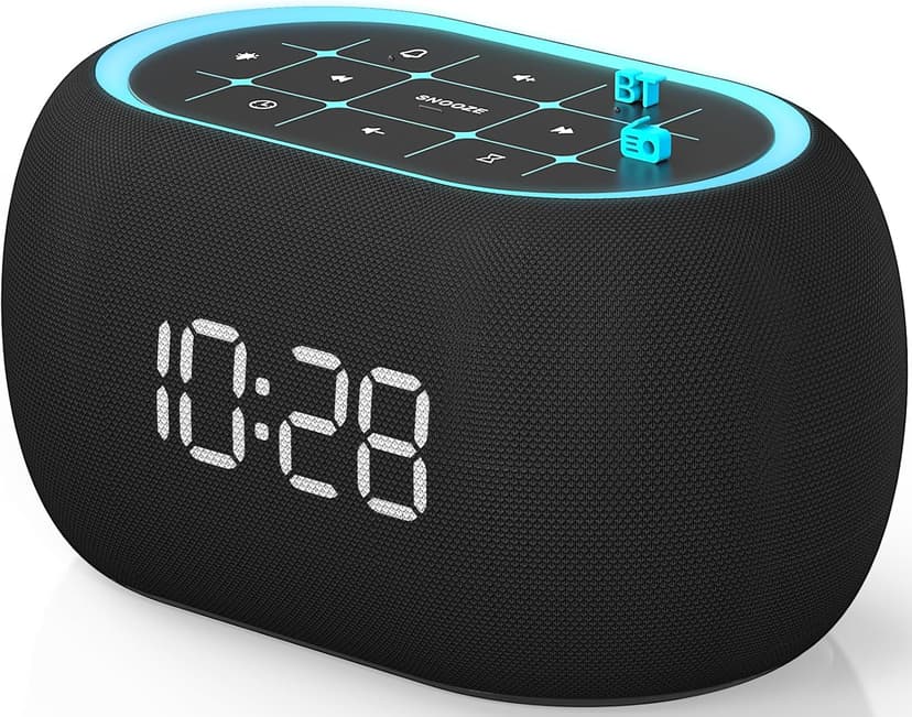 ANJANK Alarm Clock FM Radio with Bluetooth Speaker, Hi-Fi Stereo Sound, 0-100% Dimmer,7 Clolors Night Light, 8 Wake Up Sounds,16-Level Volume, Small Digital Clock with Sleep Timer for Bedroom Bedside