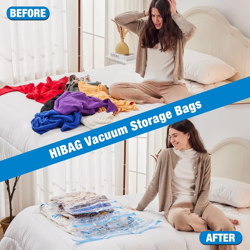 HIBAG Vacuum Storage Seal Bags, 10 Jumbo Space Saver Vacuum Sealer Bags for Clothes, Comforters, Blankets, Bedding (10J)