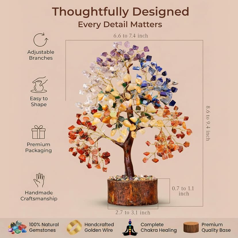 KarmaPledge 7 Chakra Tree of Life Unique Birthday Gifts for Friends, Bestie, Handmade Healing Crystal Tree for Home and Office Decor, Brings Positivity, Money, Good Luck B0GY4SPKWZ