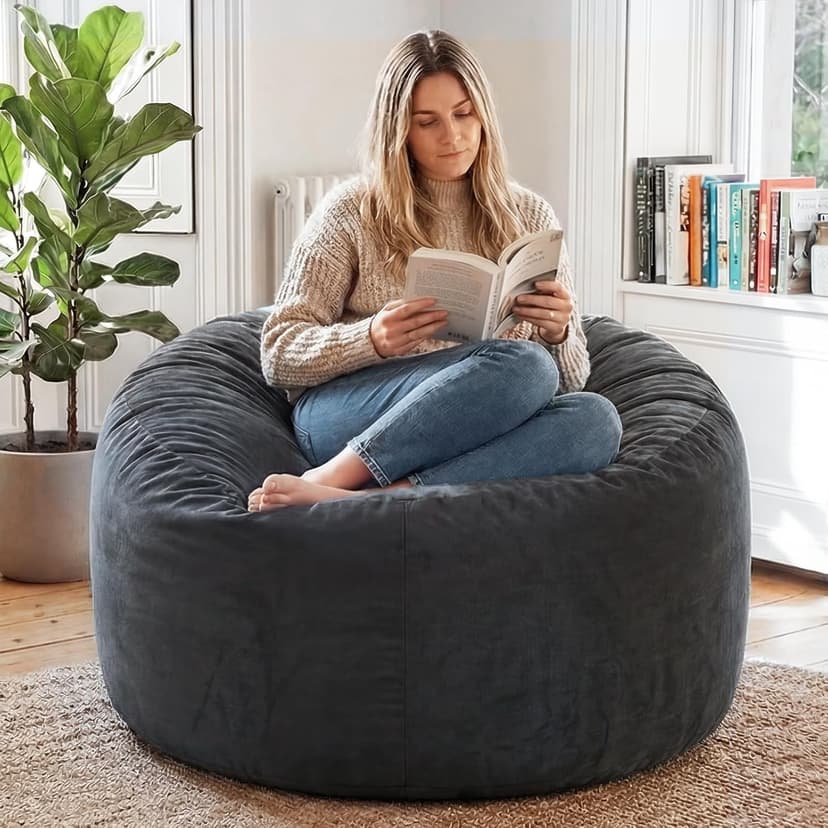 YuppieLife Large Foam Filled Bean Bag Chairs for Kids Teenagers Adults Living Room Gaming Relaxing 4F Machine Washable Lazy Sofa（Dark Grey