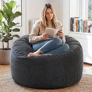 YuppieLife Large Foam Filled Bean Bag Chairs for Kids Teenagers Adults Living Room Gaming Relaxing 4F Machine Washable Lazy Sofa（Dark Grey