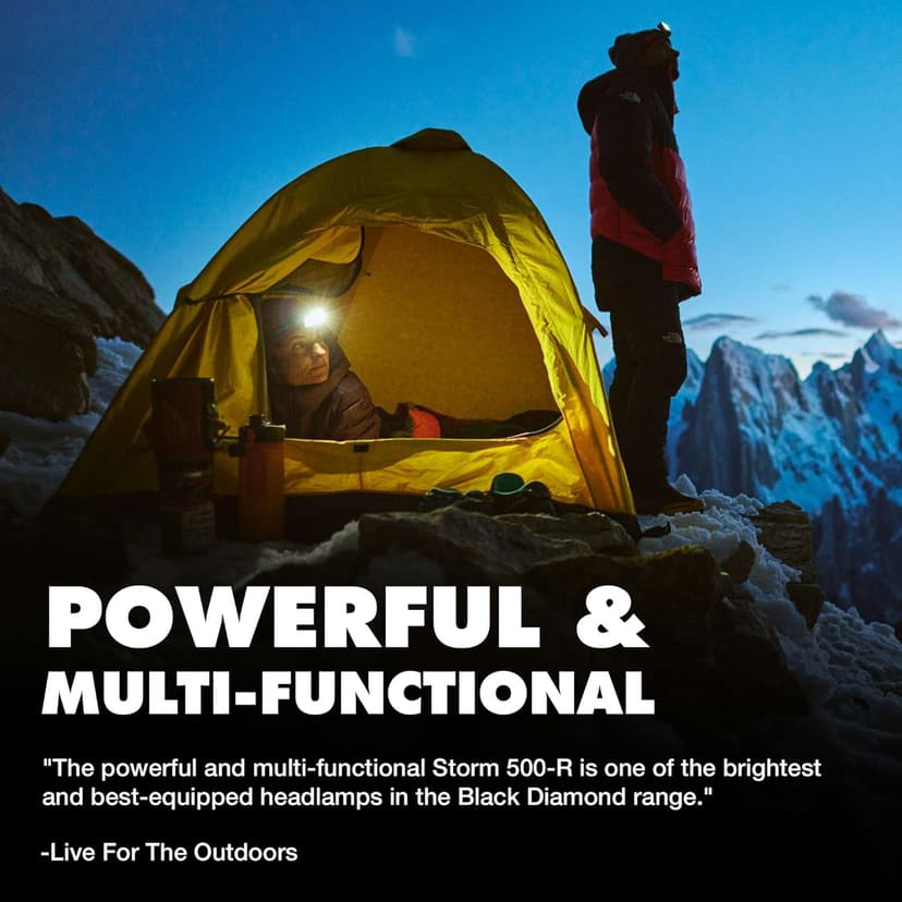 BLACK DIAMOND Storm 500-R Rechargeable Headlamp | 500 Lumens Brightness | Micro-USB Charging | Waterproof & Compact | Camping, Hiking, Running | BD Black