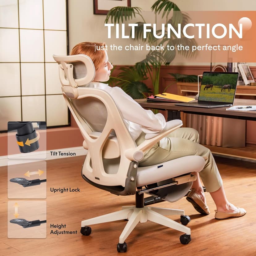 FLEXISPOT Foldex Ergonomic Office Chair, Folding Chair for Small Spaces with Lumbar Support, Flip-up Armrests, 3D Headrest, Desk Chairs with Footrest for Work,Video Game,Gift (Foam Seat, Pink)