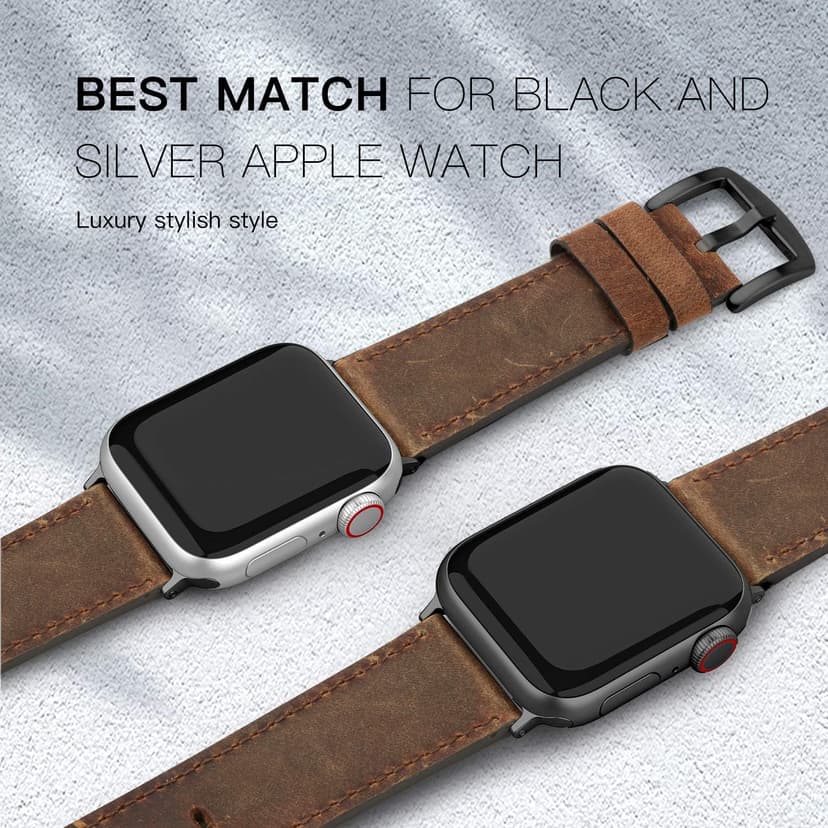 EDIMENS Leather Bands Compatible with Apple Watch 46mm 45mm 44mm 42mm(Series 1 2 3) Band Men Women, Vintage Genuine Leather Wristband Replacement Band Compatible for Apple Watch iwatch Series 10 9 8 7 6 5 4 SE