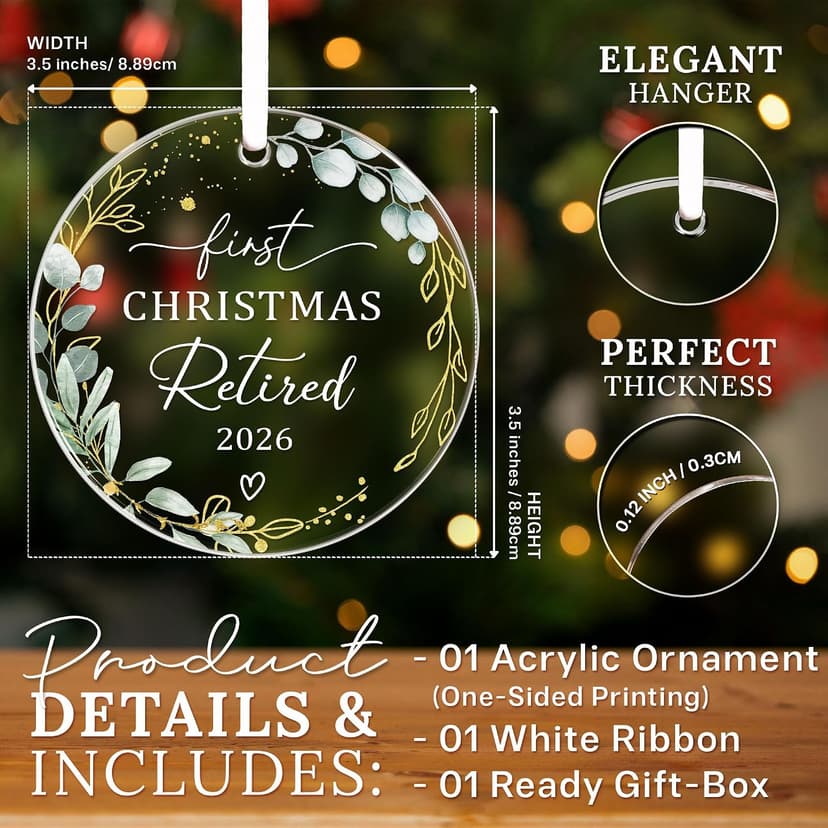 First Christmas Retired Acrylic Ornament - 2026 Retired Gift for Coworker, Boss, Employee, Teacher, Nurse, Woman, Man HEXMOZ Retirement Gift for Woman - Retirement Gifts for Men, Women 2026 B0FG2QFTNS