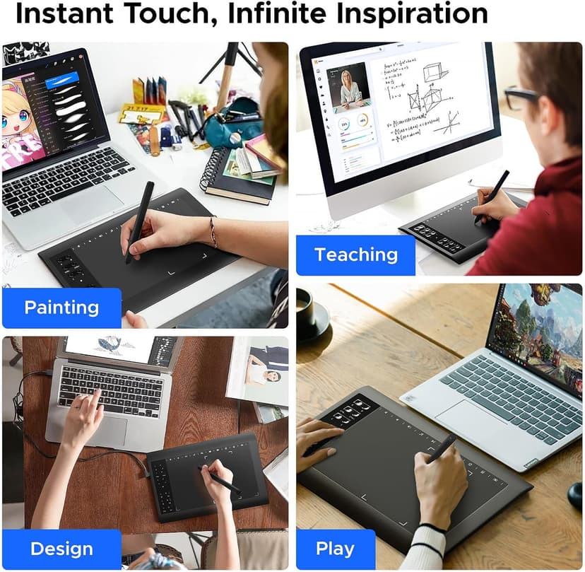 Graphic Drawing Tablet, Digital Sketch,Design for PC and Computer/Pad-12 Hot Keys, Compatible Windows/MAC/Android,The Adjustable Ergonomic Stand,16384 Upgrade Levels Battery-Free Pen,ienRon 10x6.25