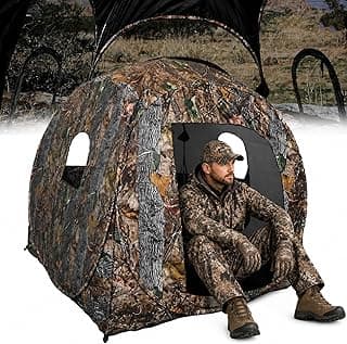FUNHORUN Hunting Blind 360 Degree See Through with Floor Mat, 2/3 Person Ground Blind, Quick Set Pop Up Tent, Spring Steel Camouflage Tent for Deer and Turkey
