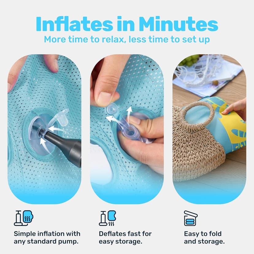 SLOOSH Inflatable Pool Floats Raft - XL Fabric Covered Pool Mat Lounger Floaties for Adults, Ultra Comfort Inflatable Water Float with Headrest for Beach Lake Swimming Pool 68"X34" (Light Blue)