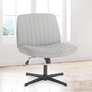 Sweetcrispy Criss Cross Chair Legged, Armless Office Swivel Desk Chairs No Wheels, Vanity Height Adjustable Wide Seat Comfy Cute Computer Task Seating for Home Bedroom, Grey