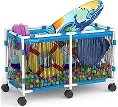 Pool Storage Bin - 235 Gallon 69" L Extra Large Pool Float Storage Organizer with Heavy Duty Tear & Sunlight Resistant Nylon Mesh, 360° Rolling Pool cart for Noodles,Toys,Floats,Balls