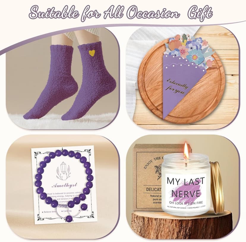 Birthday Gifts for Women Teen Girls, Unique Happy Birthday Gift Baskets for Her Mom, Thank You Self Care Get Well Box Set, Cute Teenage Cup Present for Mother Friend Sister Teacher Coworker (Purple) B0FRSG6VRQ