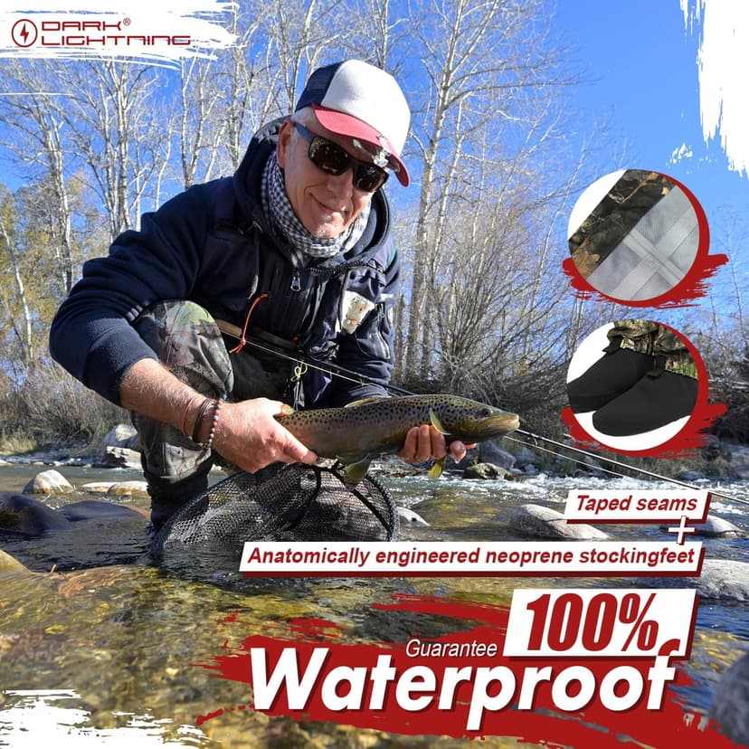 Dark Lightning Breathable Insulated Chest Waders, Perfect for 4 Seasons Fly Fishing Stocking Foot Waders for Men and Women