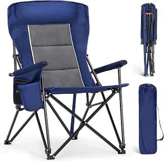 ALPHA CAMP Oversized Folding Camping Chairs High Backrest Heavy Duty Lawn Chairs for Adults Support 500 LBS Portable Camp Chairs with Cup Holders Large Side Pocket for Outdoor