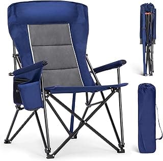 ALPHA CAMP Oversized Folding Camping Chairs High Backrest Heavy Duty Lawn Chairs for Adults Support 500 LBS Portable Camp Chairs with Cup Holders Large Side Pocket for Outdoor
