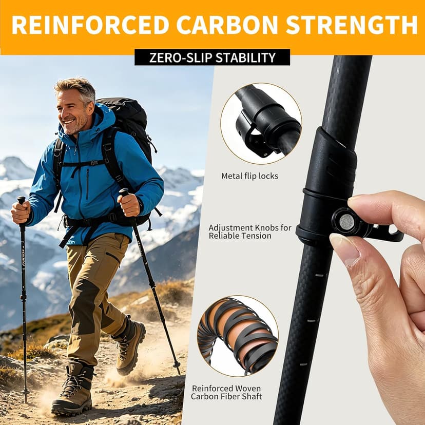 3K Carbon Fiber Trekking Poles - Collapsible, Lightweight Yet Sturdy Hiking Poles with EVA Grip, for Men & Women Hikers