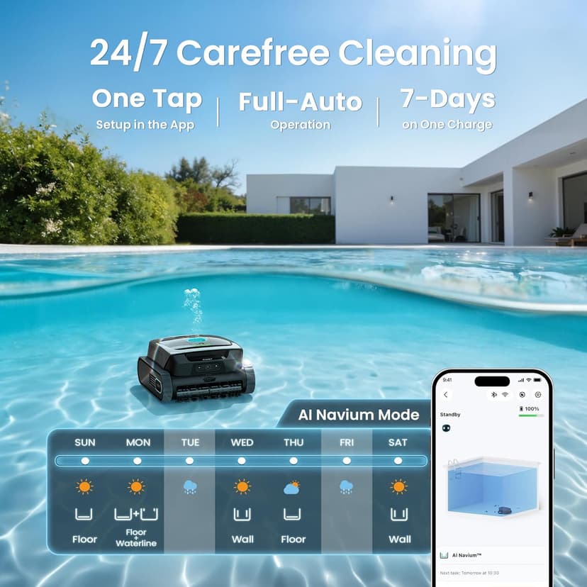 AIPER Scuba V3 AI Vision Cordless Robotic Pool Cleaner, Include Wireless Charging Dock, Smart Waterline Parking & Featherlight Design, Micromesh Multi-Layer Filtration, Grey