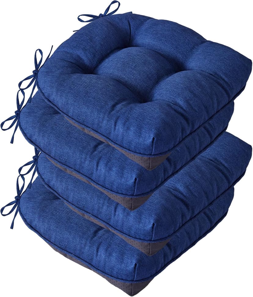 IASEAHK Chair Cushions for Dining Chairs, Seat Cushions for Kitchen Chairs, Indoor Seat Cushions with Ties, Tufted Foam Chair Pads, Non Slip Chair Cushions Set of 4, 15.5" x 15.5" x 4", Navy Blue