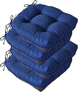 IASEAHK Chair Cushions for Dining Chairs, Seat Cushions for Kitchen Chairs, Indoor Seat Cushions with Ties, Tufted Foam Chair Pads, Non Slip Chair Cushions Set of 4, 15.5" x 15.5" x 4", Navy Blue