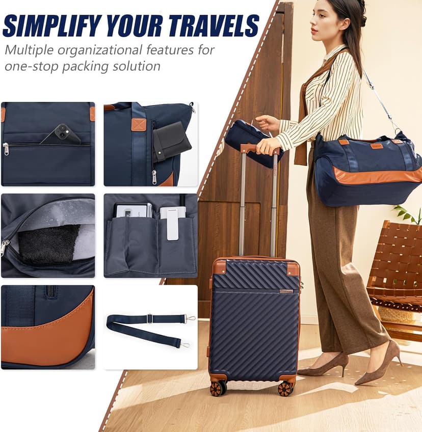 Cosbarn Luggage Sets 5 Piece with TSA Lock Spinner Wheels, Unisex Hard Case ABS Suitcase Set, Hardshell Lightweight Waterproof Travel Hardside Suitcases with Wheels for Women Men, Dark Blue