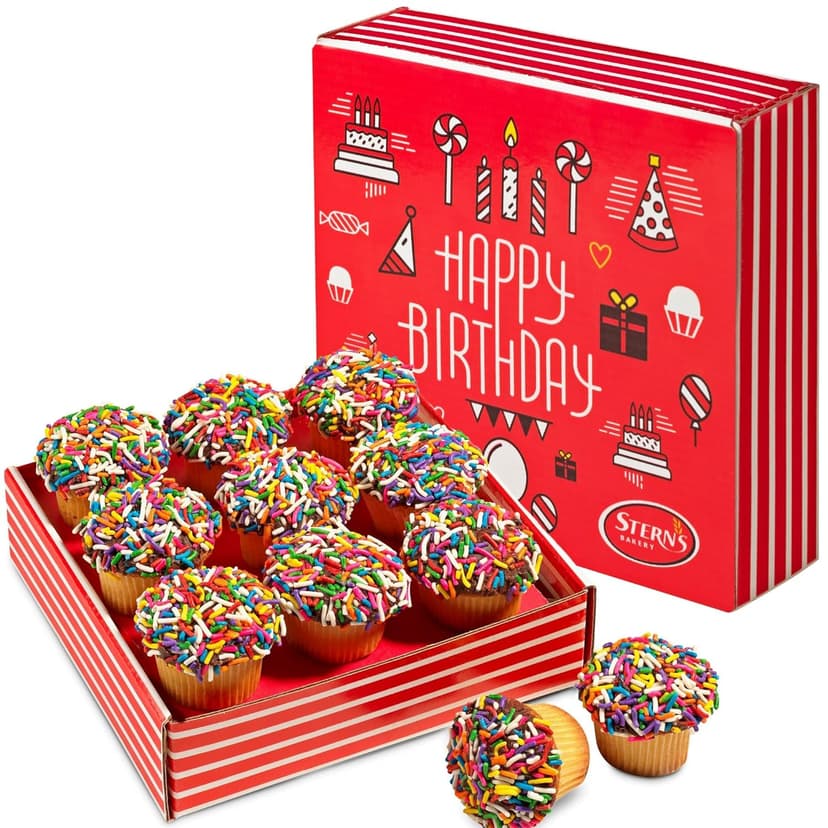 Birthday Gift Basket | Cupcakes Bakery Fresh [9 Count] | Mini Rainbow Sprinkle Cupcakes Individually Wrapped | Birthday Treats for Kids, Men, Women| Kosher, Nut Free | Stern’s Bakery B0D154PXW7