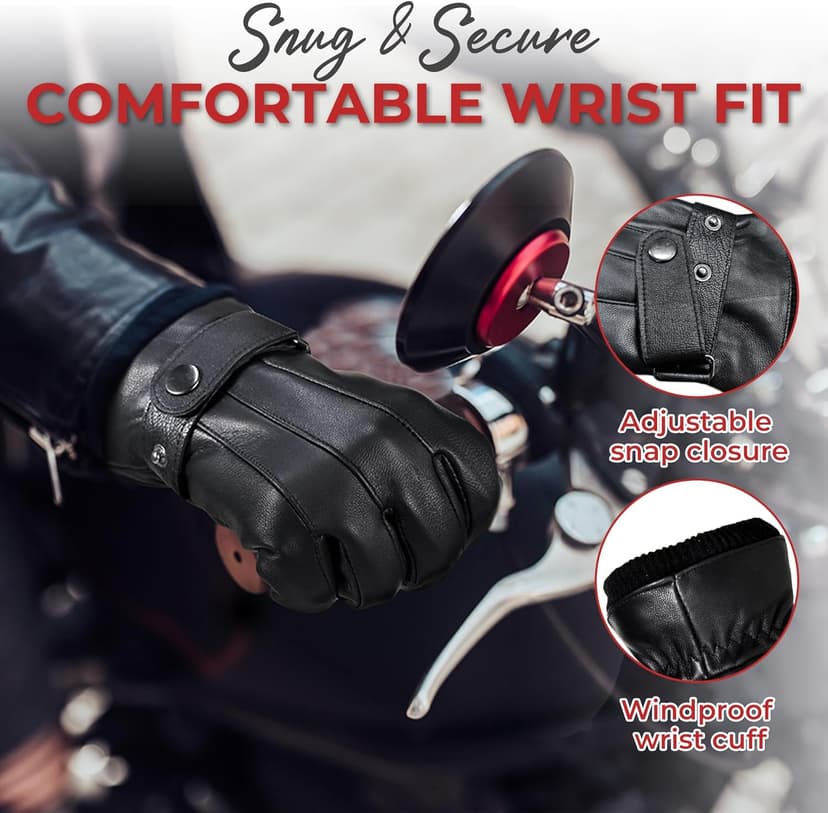 HANDLANDY Genuine Sheepskin Leather Gloves for Men Winter Driving Warm Thermal Wrist Gloves Fleece Lining for Cold Weather