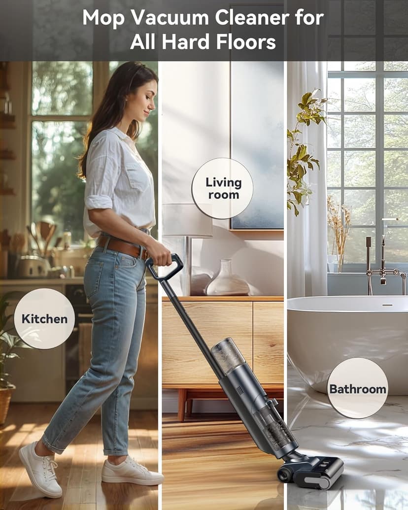 JONR ED12 PRO Wet Dry Vacuum Cleaner,Vacuum Mop, Three Sided Cleaning,Hot Water Self-Cleaning,Hot Air Drying,Tangle-Free,Smart Hard Floor Cleaner Machine with Powerful Suction