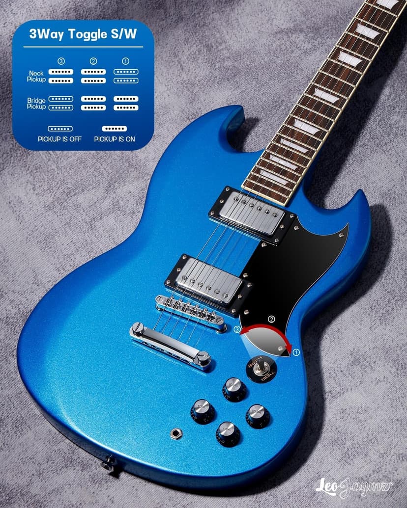 Leo Jaymz 39 Inch Solid Body Electric Guitar - Poplar Wood Body，Maple Neck and Laurel Wood Fretboard (Navy Blue)