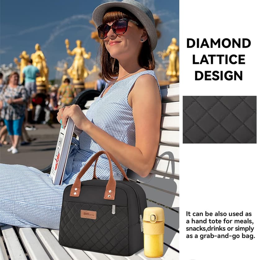 HOMESPON Insulated Lunch Bag for Women Men Adults Lunch Tote with Front Pocket Lunch Box Container Cooler Bag for Work Picnic (Black)