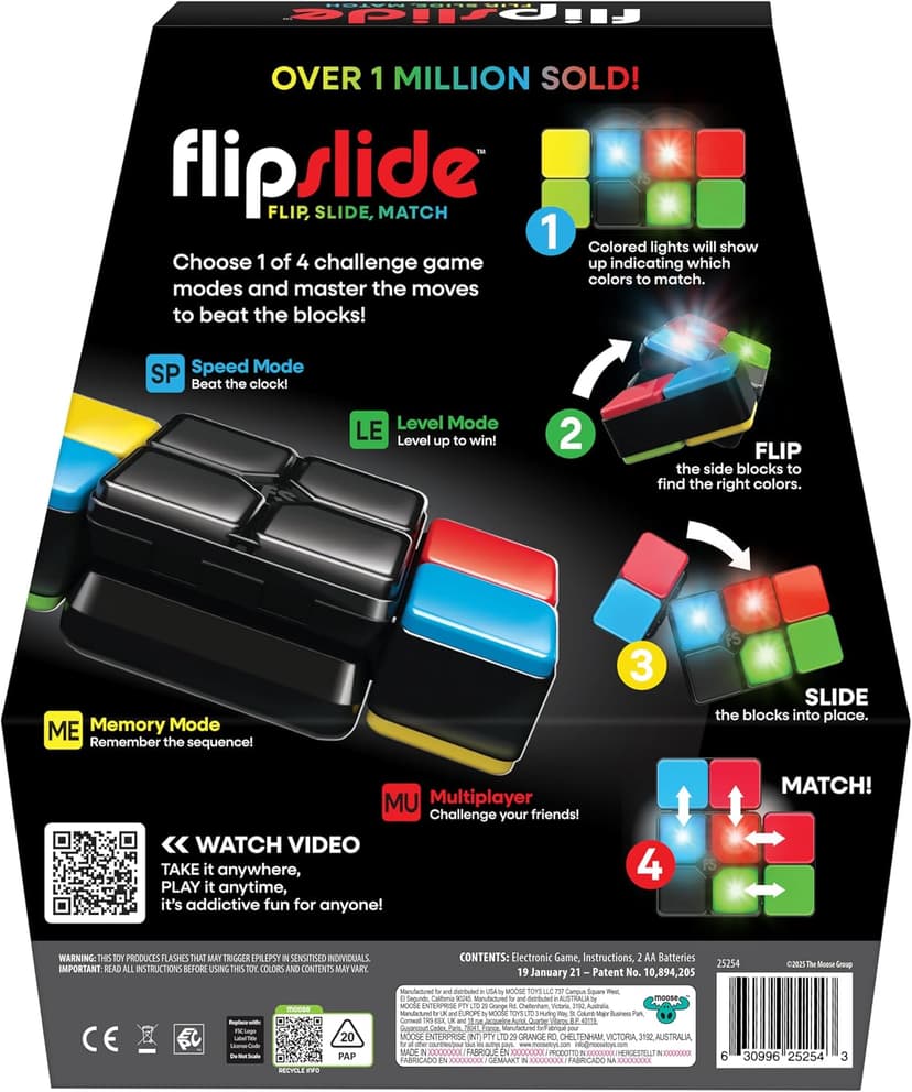 Flipslide Game - Electronic Handheld Game | Addictive Multiplayer Puzzle Game of Skill | Flip, Slide & Match Colors to Beat the Clock | 4 Thrilling Game Modes | Ages 8+ | Includes Batteries
