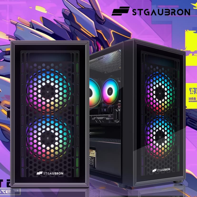 STGAubron Gaming PC Computer Desktop, Radeon RX 560 4G GDDR5, Intel Core i5 up to 3.6G, 16G RAM, 512G SSD, WiFi 6, BT 5.0, RGB Fan x 3, Windows 11 Home