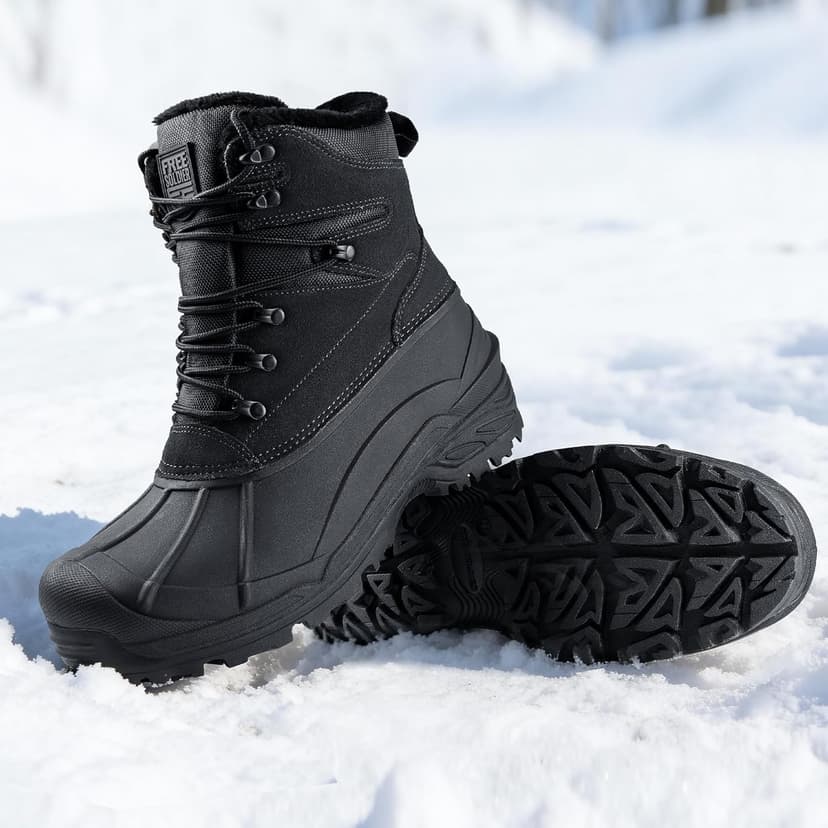 FREE SOLDIER Mens Snow Winter Boots for Men Warm Fleece Lining Winter Ski Shoes Waterproof Insulated Booties