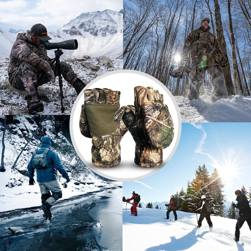 Favuit Camouflage Hunting Gloves Convertible Fingerless Mittens Pro Anti-Slip Windproof Camo Glove Archery Accessories for Hunting Camping Hiking Climbing Outdoors Gear