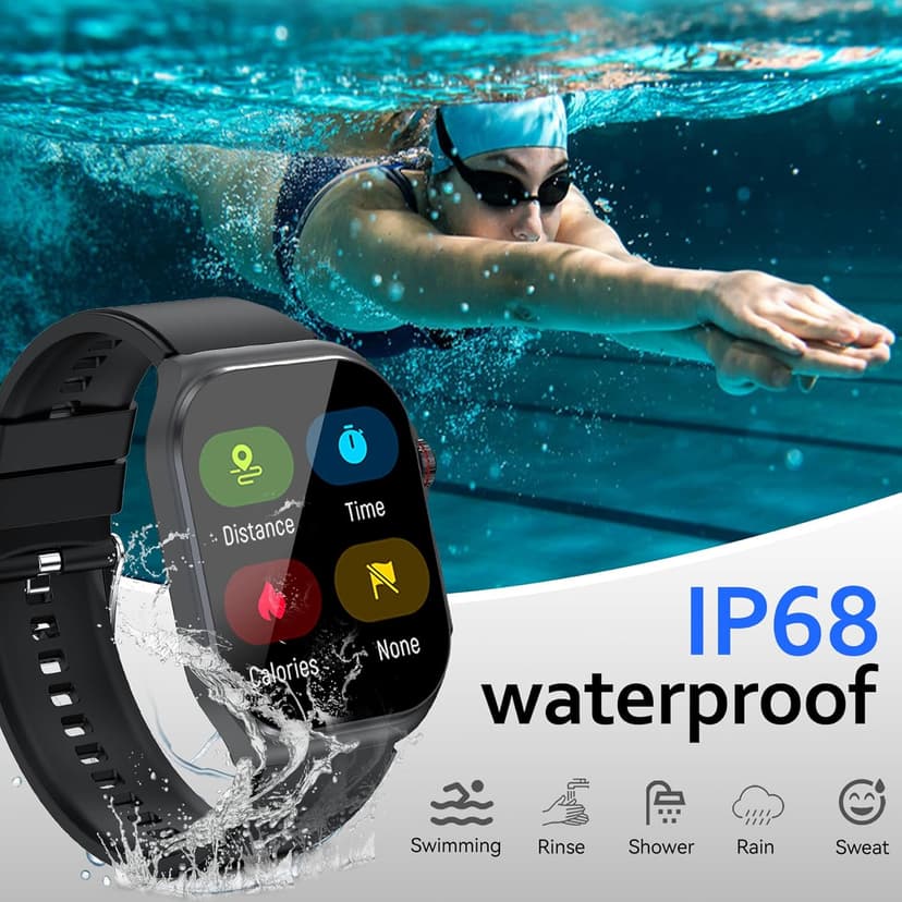 Health Smart Watches for Men Women - 1.87'' Large Display Fitness Trackers Watch with Heart Rate, Blood Pressure, Blood Oxygen, Sleep & Stress Track, 110+ Sports Modes, IP68 Waterproof Watch,Black