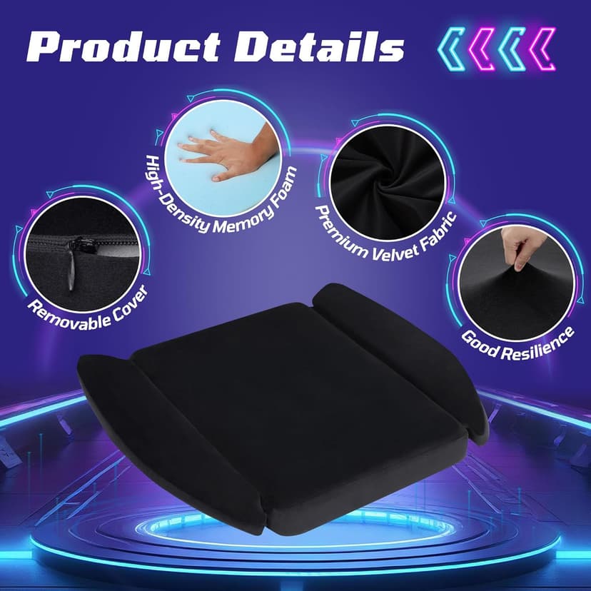 Gaming Chair Seat Cushion Pillow for Men Game Gaming Computer Chair Cushion Pad Extra Large Wide Memory Foam with Strap Long Sitting Gamer Black